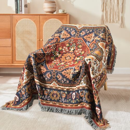 Boho Throw Blanket Reversible Cotton Bohemian Tapestry Hippie Room Decor Outdoor Blanket Double Sided (Boho Patten 50"x60") - color: Boho Patten 7, size: 50*60 inch