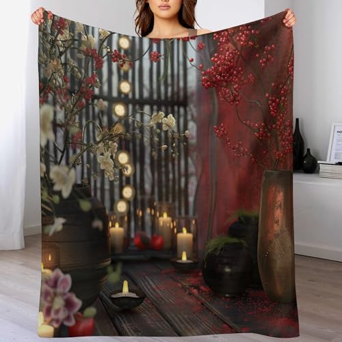 Glowing Massage Stone Throw Blanket, Soft Lightweight Cozy Warm Towels Candle Spa Flannel Blankets for Couch Bed Travel, 50"x60" - color: Glowing Massage Stone, size: 50"x60"