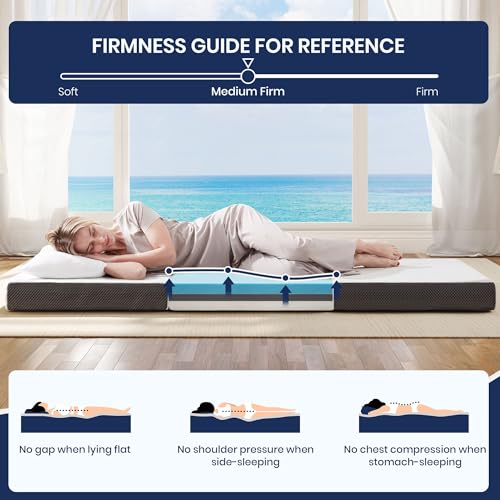 Hanherry 4 Inch Foldable Mattress Queen Size, Tri-Folding Portable Memory Foam Topper Floor Bed with Storage Bag, Washable Cover for Travel, Camping, RV, Guest - size: Queen (79 × 59 inch)
