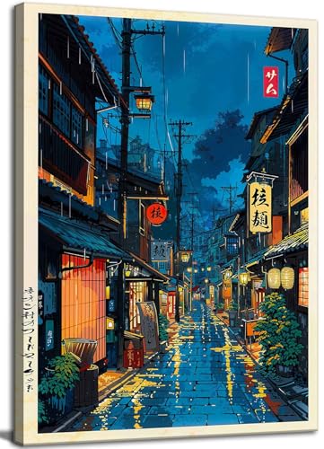 Tokyo Tea House Canvas Wall Art Japanese City Street Coffee Decor painting Pictures Ukiyo-e Illustration Anime Posters Prints for living room Bathroom Bedroom Office Hallway Home Decoration - color: teahouse, size: 24"L x 16"W