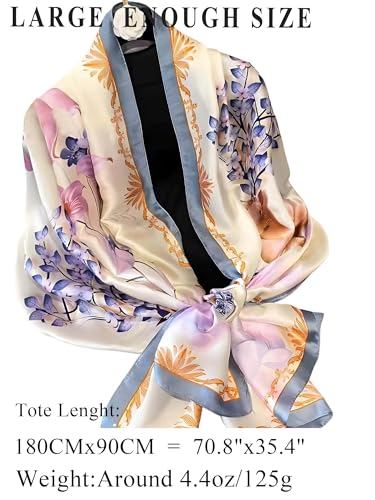 Large Shawl Scarf For Women Lightweight Wraps Silky Headscarf Long Sunscreen Scarfs - color: T21 Light Purple & Blue Edge / 70"x 35"