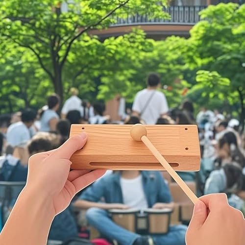 Set of 2 Wood Block Musical Instrument with Mallet Solid Hardwood Rhythm Blocks for Creating Loud and Resonant Tone