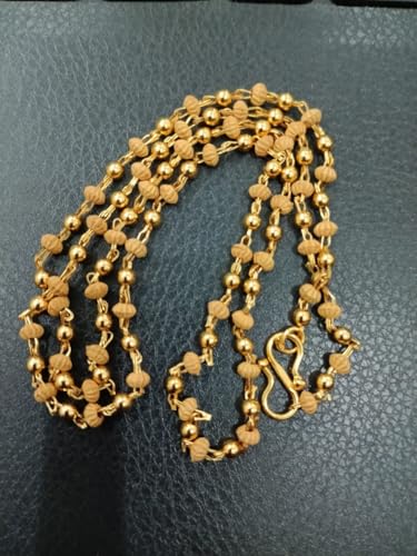 The Grate Indian Store Natural Tulsi Mala beads In Gold Metal Chain Necklace for men & women Pack of 1
