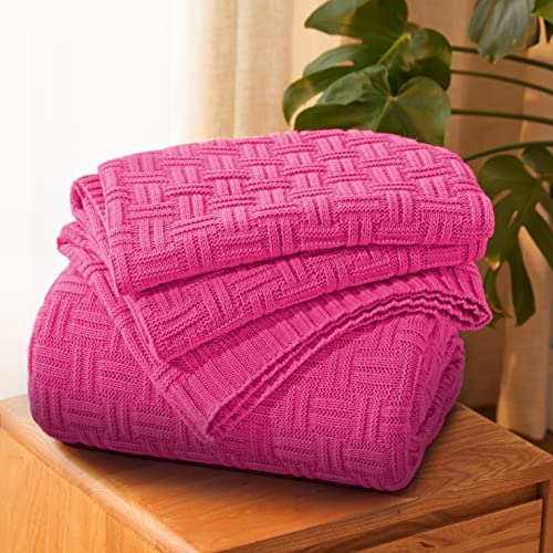 Aormenzy Soft Cozy Acrylic Throw, Cable Knit Blanket for Couch, Sofa, Bed - Hot Pink (1.7lb) 50x60 - color: Hot Pink