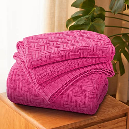 Aormenzy Soft Cozy Acrylic Throw, Cable Knit Blanket for Couch, Sofa, Bed - Hot Pink (1.7lb) 50x60 - color: Hot Pink