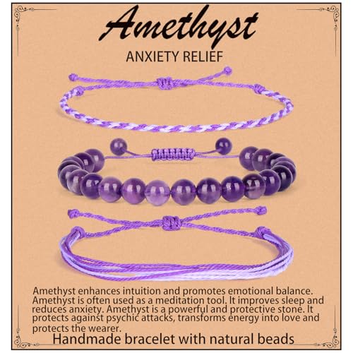 QOGIR Handmade Healing Bracelet,6mm Natural Gem Stone Bracelet rope bracelet - color: Amethyst(Spiritual Awareness), size: 8mm