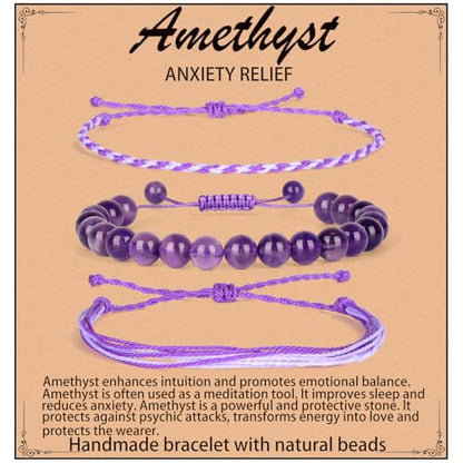 QOGIR Handmade Healing Bracelet,6mm Natural Gem Stone Bracelet rope bracelet - color: Amethyst(Spiritual Awareness), size: 8mm