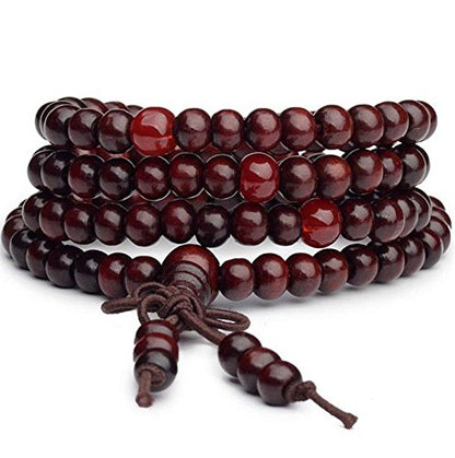 1PCS 6MM Bead Bracelets for Men and Women Unisex Mala Bracelet Beaded Tibetan Prayer Buddha Bead for Meditation - color: Red