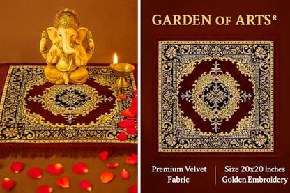 Garden Of Arts® Velvet Pooja Aasan Mat 20x20 Inch – Soft Maroon Velvet Mat with Traditional Printed Design – Perfect for Temple, Meditation, Prayer, Festival & Home Decoration