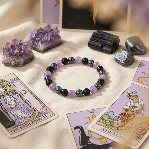 Bivei Protection Bracelet, Strength Crystal Healing Bracelet 8MM - Spiritual Stretch Beaded Jewelry for Women Men Gift - color: Empathy