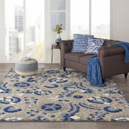 Nourison Home Aloha Natural Blue 7'10" x 10'6" Area Rug - Easy Clean, Non Shedding, Bed Room, Living Room, Dining Room, Kitchen (8' x 11') - color: Natural Blue, size: 7'10" x 10'6" (Rectangular)