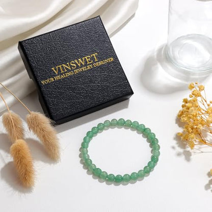 Vinswet 4mm 6mm 8mm Healing Crystal Bracelets for Women Men Natural Stone Beaded Stretch Bracelet Handmade Gemstone Reiki Spiritual Jewelry Gifts - color: Green Aventurine, size: 6mm
