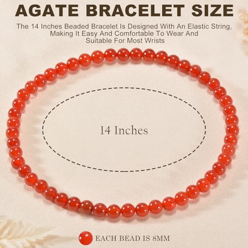 14in Agate Wrap Bracelet for Women Men Natural Round Beaded Agates Stone Healing Stretch Bracelets Elastic Handmade Polished Gemstone Beads Bracelet - color: Red Agate, size: 8mm Beads
