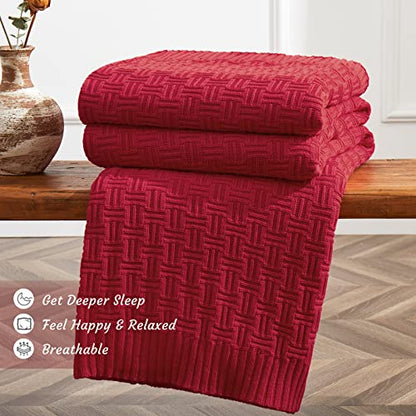 TREELY 100% Cotton Knitted Throw Blanket Couch Cover Blanket(50 x 60 Inches, Red) - color: Red, size: Throw (50 in x 60 in)