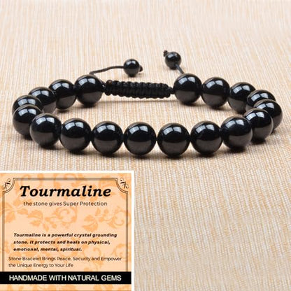 MASSIVE BEADS Handmade Yoga Natural Stone Crystal Healing Power Energy Gifts for Unisex Adult Bracelet Macrame Adjustable - color: Black Tourmaline(Super Protection), size: 10mm