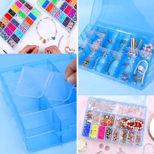 AKOAK 1 Pack 24 Grid Plastic Storage Case, Transparent Jewelry Display Organizer, Detachable Divider -7.5"x 5.1"x 1.4" for Beads, Jewelry, Earrings, Rings (Blue) - color: Blue
