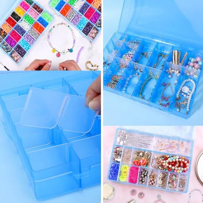 AKOAK 1 Pack 24 Grid Plastic Storage Case, Transparent Jewelry Display Organizer, Detachable Divider -7.5"x 5.1"x 1.4" for Beads, Jewelry, Earrings, Rings (Blue) - color: Blue