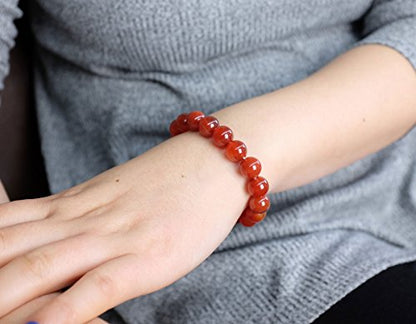 Falari 10mm Natural Semi Precious Gemstone Stretch Bracelet Unisex - color: Red Agate