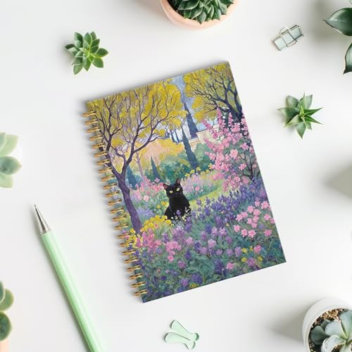 Garden Floral Black Cat Spiral Notebook, Black Cat Gifts Journal, Cats Lovers Mom Lady Gifts Journal Notebook, 5.5x8.3 Inch - color: Style03