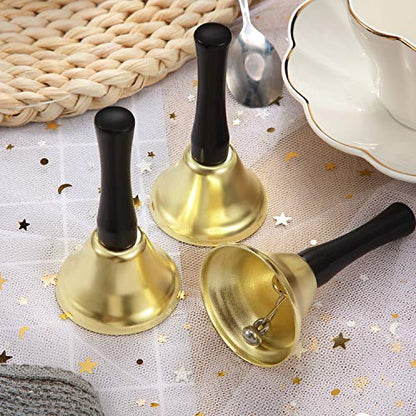 24 Pieces Hand Bells Silver Steel Service Handbells Black Wooden Handle Diatonic Metal Bells Musical Percussion (Gold)