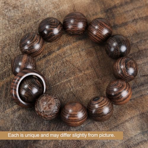 Handcrafted Neutral 12 Beads Natural Sandalwood Prayer Bead Chain Wrist Meditation Star Ring Circular Stress Relief bracelet Rosary Beads for men and women - color: Tiger print sandalwood