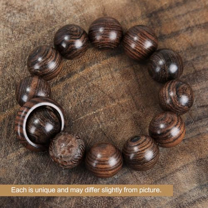 Handcrafted Neutral 12 Beads Natural Sandalwood Prayer Bead Chain Wrist Meditation Star Ring Circular Stress Relief bracelet Rosary Beads for men and women - color: Tiger print sandalwood
