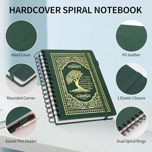 A5 Hardcover Spiral Notebook Tree of Life Journal Daily Journals for Writing Travel Notebooks Journal for Women Men 80GSM Paper Leather Spiral Journal,5.7"x8.3"（Spiral Tree -Green) - color: Spiral Tree of Life-green