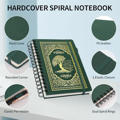 A5 Hardcover Spiral Notebook Tree of Life Journal Daily Journals for Writing Travel Notebooks Journal for Women Men 80GSM Paper Leather Spiral Journal,5.7"x8.3"（Spiral Tree -Green) - color: Spiral Tree of Life-green