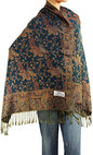 Falari Women's Reversible Paisley Pashmina Shawl Wrap Scarf For Evening Dresses Festivals Any Occasions All Seasons 80"x27" - color: Style 1 - Cyan