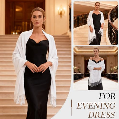 Pashmina Scarf and Shawl - Soft Women Pashminas Wrap for Wedding Evening Party dresses - color: C#. Pure White