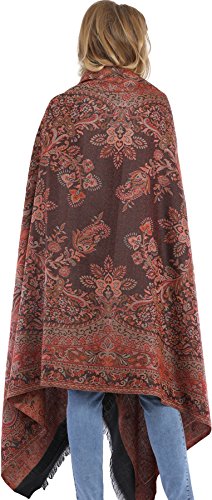Exotic India Reversible Jamawar Shawl with Woven Paisleys - Wool - color: Black