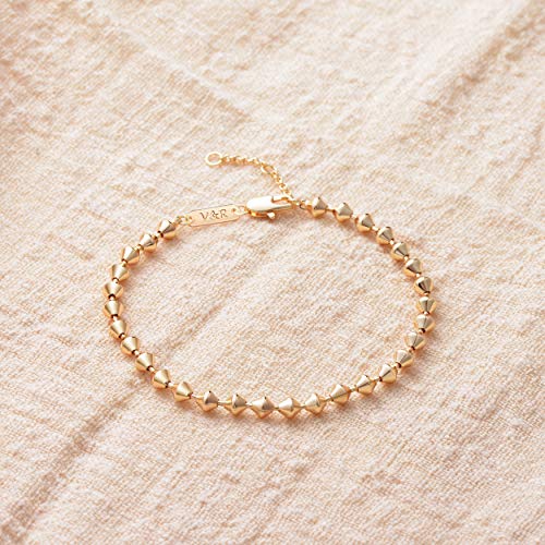 Gold Bracelets for Women 14K Gold Plated Simple Link Chian Bracelets Cute Dainty Charm Bracelets for Women Gold Jewelry - style: Bead-Rhombic