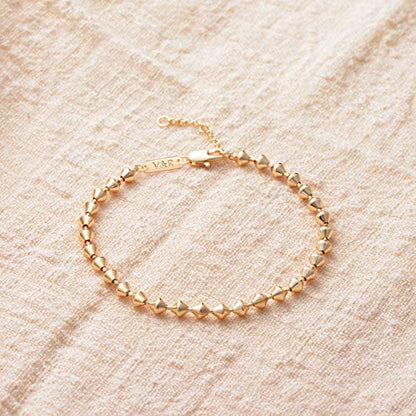 Gold Bracelets for Women 14K Gold Plated Simple Link Chian Bracelets Cute Dainty Charm Bracelets for Women Gold Jewelry - style: Bead-Rhombic