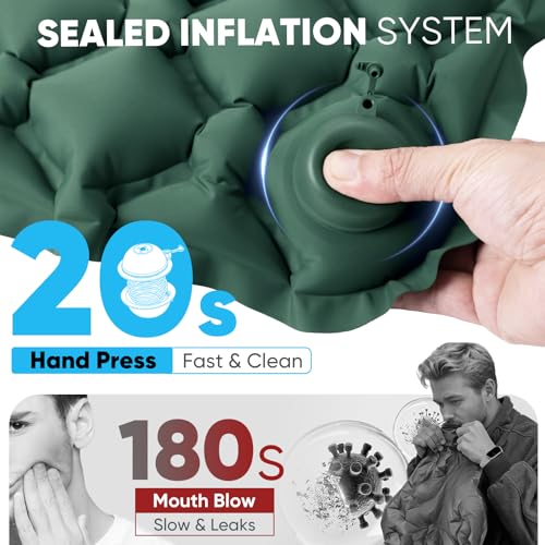 Sekey Inflatable Seat Cushion with Press Valve -2in Thick Airplane Seat Cushion, Ultra Portable & Lightweight, for Long Flights, Stadium, Camping, Office, Car Travel-Forest Green