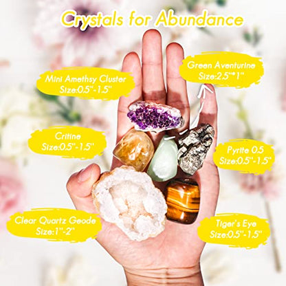 Crystals and Healing Stones Set for Anxiety, Relaxation Spiritual Crystals Gift for Meditation, Manifestation, Zen, Reiki, Fengshui (Abundance) - color: Abundance