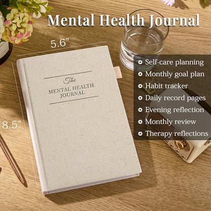 Mental Health Journal, Anxiety & Guided Journal for Women, 91 Days Self-Care Journal to Practice Positive Thinking, ADHD Planner with Mood Tracker (A5 Size)-Beige - color: Beige