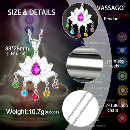 VASSAGO Lotus Necklace for Women Birthstone Pendant Lotus Flower Necklace Buddha Buddhist Unalome Symbol Amulet Yoga Spiritual Healing Jewelry Meditation Birthday Gift - color: Silver