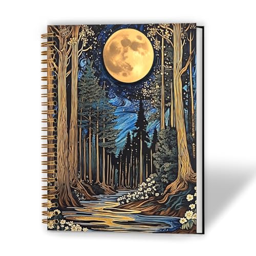 XUNLURY Enchanted Forest Golden Moon Notebook, Mystical Celestial Floral Journal, Magical Enchanting Plant Journal, Dark Academia Whimsigoth Hardcover Spiral Notebook, 5.5x8.3 Inch - color: Color_7