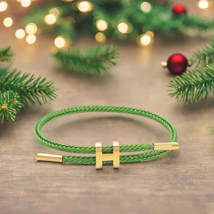 OSIRIDEH2 Bracelet with Adjustable Design Polished H Shape Buckle, Bracelets for Women, 18k Gold-plated Buckle Design Titanium Steel Wire Rope Women's Gift Jewelry - color: green gold