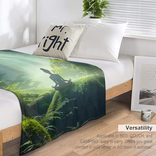 Woman Meditation Jungle Green Ultra Soft Flannel Fleece Bed Blankets Lightweight Cozy Throw Blanket Room Decor for Couch Chair Bedroom Adults Bedding Cozy Blanket Outdoor Travel Blankets 60"x8 - size: 80L" x 60W"