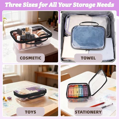 3 Pack Clear Hard Shell Zipper Case with Handle, Waterproof Clear Zipper Pouches for Travel, Office, Gym, and Home Storage（Black） - color: Black