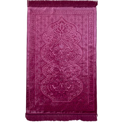 Modefa Luxury Velvet Prayer Rug with Prayer Beads | Soft Elegant Muslim Turkish Janamaz Sajada Carpet for Men and Women | Plain Solid Prayer Mat Ramadan Eid Gift - Paisley (Hot Pink) - color: Hot Pink