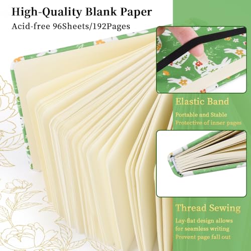 E-WEICHEN Square 4.8x4.8 inches 80gsm 96sheets/192 Pages Notebooks Blank Sketchbooks Travel Journal Pocket Hardcover Paint Writing Diary Memo Planner Cloth Cover. Green Rabbit - color: Cloth Cover-4.8x4.8in-Green Rabbit
