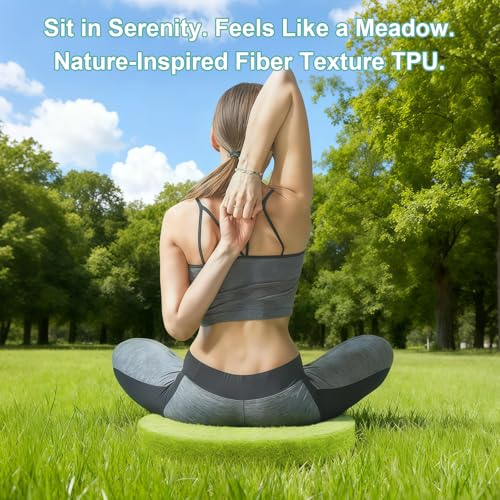 Round TPU Meditation Cushion, Floor Pillow, Breathable Mat for Yoga and Zen Practice, Firm Yet Soft Indoor Seat with Enhanced Posture Support (Khaki, 17.7" D x 2" H)