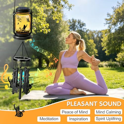 2 Pack Solar Cat Wind Chimes for Outside, Birthday Mother' s Day Gifts for Mom Women Grandma,Solar Cat Wind Chime Light Hanging Wind Chimes Outdoor,IP65 Waterproof, Yard Garden Terrace - size: 2 pack-Cat jar wind chime