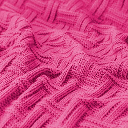 Aormenzy Soft Cozy Acrylic Throw, Cable Knit Blanket for Couch, Sofa, Bed - Hot Pink (1.7lb) 50x60 - color: Hot Pink