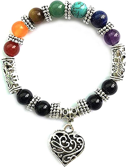 Healing Crystals Bracelet Handmade Natural Gemstones Beads Elastic Natural Stone Yoga Beads Bracelet Heart-Shaped, Modern Artisanal Beaded Unisex 7.6 inches Turquoise - color: Colorful B
