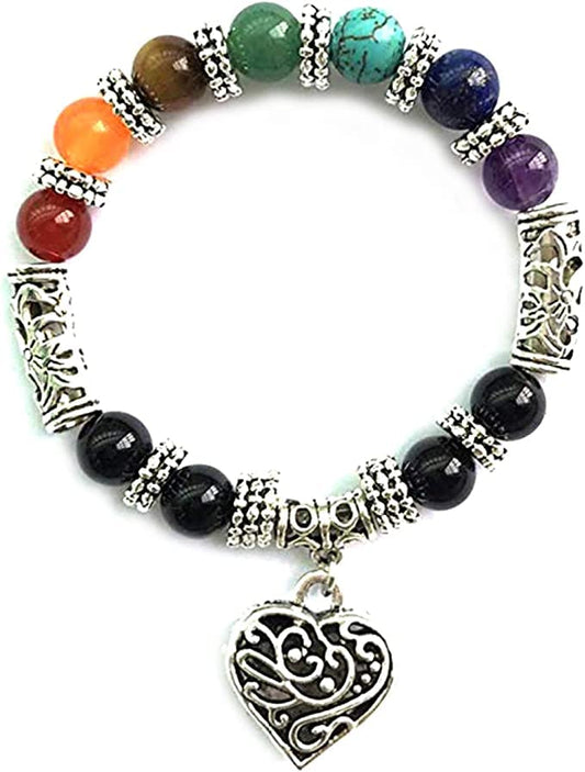 Healing Crystals Bracelet Handmade Natural Gemstones Beads Elastic Natural Stone Yoga Beads Bracelet Heart-Shaped, Modern Artisanal Beaded Unisex 7.6 inches Turquoise - color: Colorful B