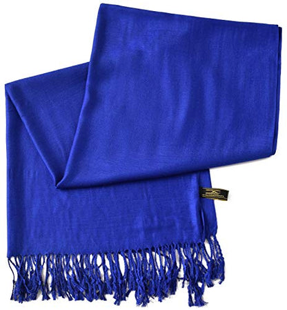CJ Apparel Solid Color Tassels Design Nepalese Shawl Scarf Wrap Stole Throw Head Wrap Pashmina Gift Hand Made in Nepal New - color: Federal Blue