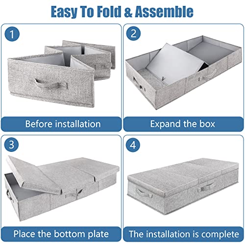 Underbed Storage Containers Bin with Lids, Large Under Bed Storage Organizer Box with Handle, Foldable Under the Storage Bags for Organizing Clothes, Shoes, Blankets, Pillows